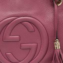 Pre Owned Gucci Pink Pebbled Leather Medium Soho Chain Tote