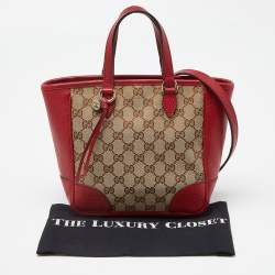 Pre Owned Gucci Beige/Red GG Canvas and Leather Small Bree Tote