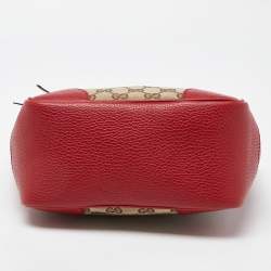 Pre Owned Gucci Beige/Red GG Canvas and Leather Small Bree Tote