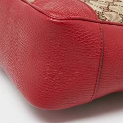 Pre Owned Gucci Beige/Red GG Canvas and Leather Small Bree Tote