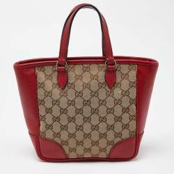 Pre Owned Gucci Beige/Red GG Canvas and Leather Small Bree Tote