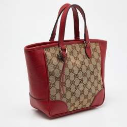 Pre Owned Gucci Beige/Red GG Canvas and Leather Small Bree Tote