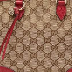 Pre Owned Gucci Beige/Red GG Canvas and Leather Small Bree Tote