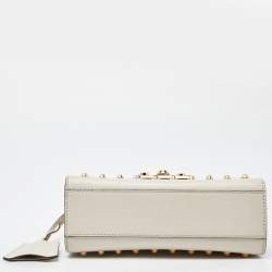 Pre Owned Gucci Beige Leather Small Pearl Studded Padlock Shoulder Bag