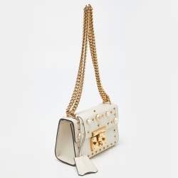 Gucci Beige Leather Small Pearl Studded Padlock Shoulder Bag