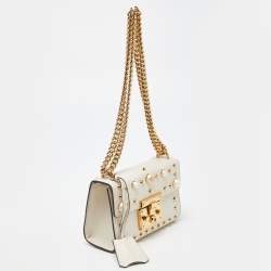 Pre Owned Gucci Beige Leather Small Pearl Studded Padlock Shoulder Bag