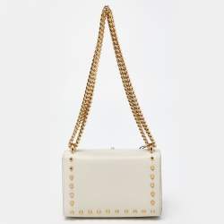 Pre Owned Gucci Beige Leather Small Pearl Studded Padlock Shoulder Bag