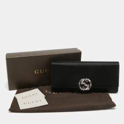 Pre Owned Gucci Black Satin GG Broadway Crystals Clutch
