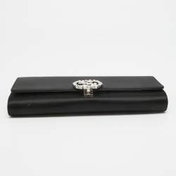 Pre Owned Gucci Black Satin GG Broadway Crystals Clutch