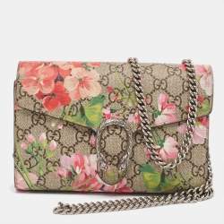Gucci Beige GG Supreme Canvas Blooms Dionysus Wallet On Chain