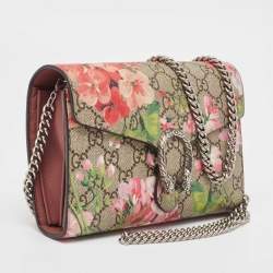 Gucci Beige GG Supreme Canvas Blooms Dionysus Wallet On Chain