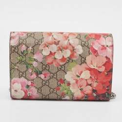 Gucci Beige GG Supreme Canvas Blooms Dionysus Wallet On Chain