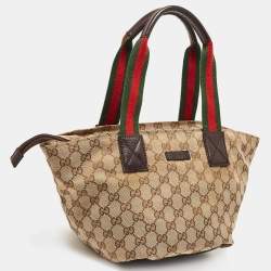 مملوكة مسبقًا Gucci Brown/Beige GG Canvas and Leather Sherry Line Tote