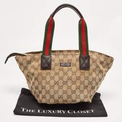 مملوكة مسبقًا Gucci Brown/Beige GG Canvas and Leather Sherry Line Tote