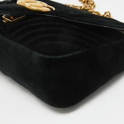 Pre Owned Gucci Black Matelassé Velvet Small GG Marmont Shoulder Bag