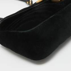 Pre Owned Gucci Black Matelassé Velvet Small GG Marmont Shoulder Bag