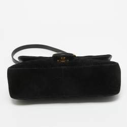 Pre Owned Gucci Black Matelassé Velvet Small GG Marmont Shoulder Bag