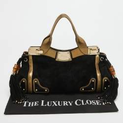 مملوكة مسبقًا Gucci Black/Gold Leather and Suede Tassel Race Bag