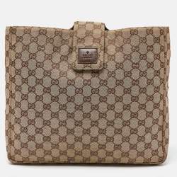 Pre Owned Gucci Beige GG Canvas and Leather Clutch