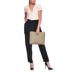 Pre Owned Gucci Beige GG Canvas and Leather Clutch