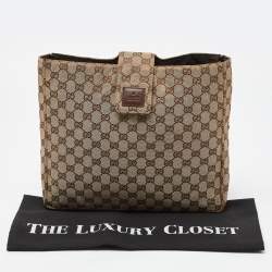 Pre Owned Gucci Beige GG Canvas and Leather Clutch