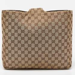 Pre Owned Gucci Beige GG Canvas and Leather Clutch
