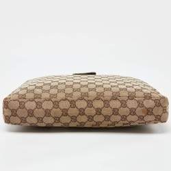 Pre Owned Gucci Beige GG Canvas and Leather Clutch