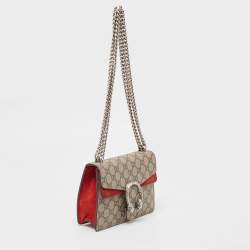 Gucci Red/Beige GG Supreme Canvas and Suede Mini Dionysus Shoulder Bag