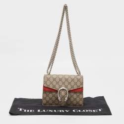 Gucci Red/Beige GG Supreme Canvas and Suede Mini Dionysus Shoulder Bag