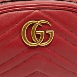 Gucci Red Matelassé Leather GG Marmont Belt Bag