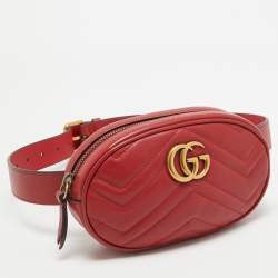 Gucci Red Matelassé Leather GG Marmont Belt Bag