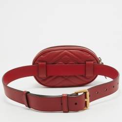 Gucci Red Matelassé Leather GG Marmont Belt Bag