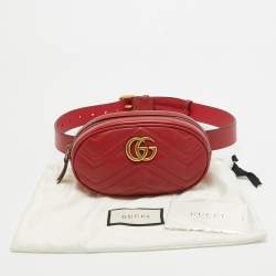 Gucci Red Matelassé Leather GG Marmont Belt Bag