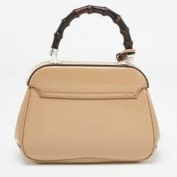 Pre Owned Gucci Beige Glossy Leather Mini Lady Lock Bamboo Top Handle Bag