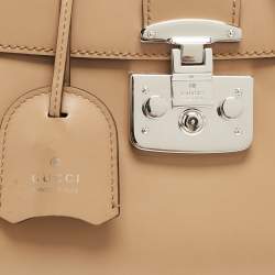 Pre Owned Gucci Beige Glossy Leather Mini Lady Lock Bamboo Top Handle Bag