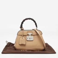 Pre Owned Gucci Beige Glossy Leather Mini Lady Lock Bamboo Top Handle Bag