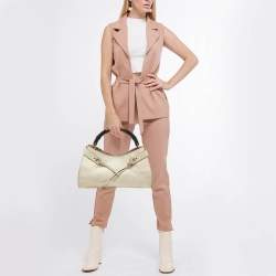 Pre Owned Gucci Cream Leather Bamboo Top Handle Bag