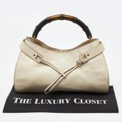 Pre Owned Gucci Cream Leather Bamboo Top Handle Bag