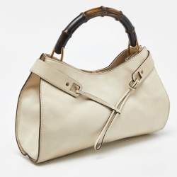 Pre Owned Gucci Cream Leather Bamboo Top Handle Bag