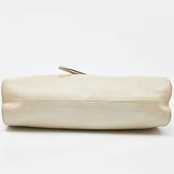 Pre Owned Gucci Cream Leather Bamboo Top Handle Bag