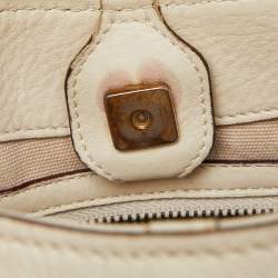 Pre Owned Gucci Cream Leather Bamboo Top Handle Bag