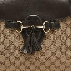 Pre Owned Gucci Brown/Beige GG Canvas and Leather Large Emily Shoulder Bag