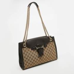 Pre Owned Gucci Brown/Beige GG Canvas and Leather Large Emily Shoulder Bag
