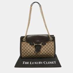 Pre Owned Gucci Brown/Beige GG Canvas and Leather Large Emily Shoulder Bag