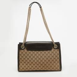 Pre Owned Gucci Brown/Beige GG Canvas and Leather Large Emily Shoulder Bag
