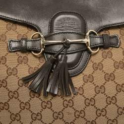 Pre Owned Gucci Brown/Beige GG Canvas and Leather Large Emily Shoulder Bag