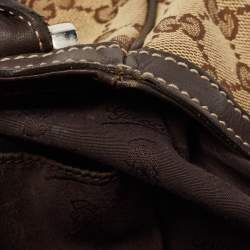 Pre Owned Gucci Brown/Beige GG Canvas and Leather Match Ball Hobo