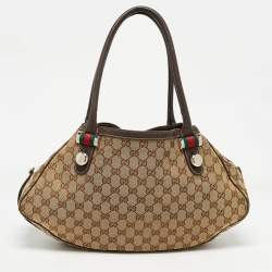 Pre Owned Gucci Brown/Beige GG Canvas and Leather Match Ball Hobo