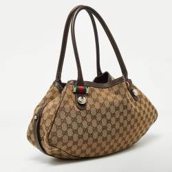 Pre Owned Gucci Brown/Beige GG Canvas and Leather Match Ball Hobo