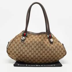 Pre Owned Gucci Brown/Beige GG Canvas and Leather Match Ball Hobo